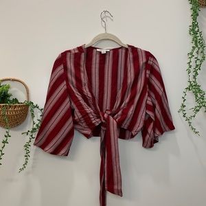 Red stripe tie crop top